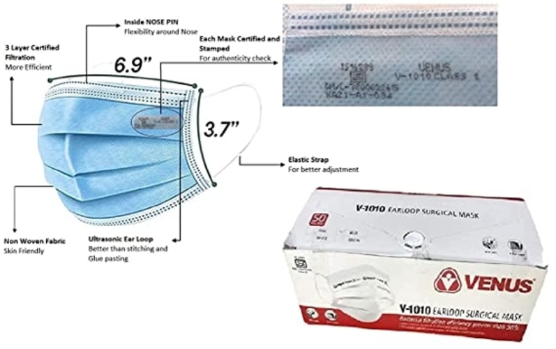 VENUS V1010 Facemask -Earloop Model-PACK OF 50-Best price - Image 2