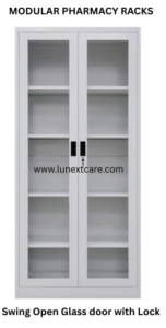 Modular Pharmacy rack with Swing glass door