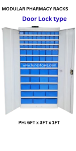 Modular Pharmacy storage rack Lockable Door Swing type